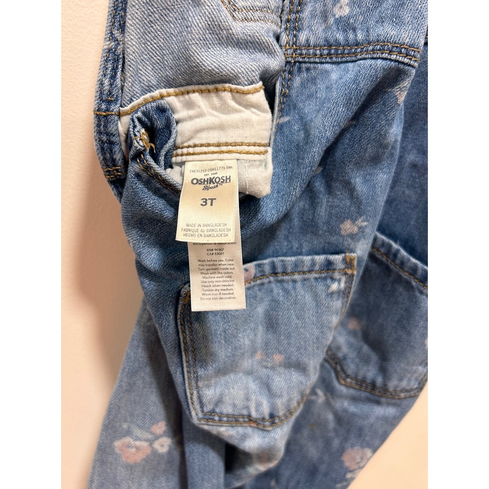 OshKosh Bgosh Girls 3T Floral Denim Overalls Blue Cotton  Vintage Style - Picture 4 of 4